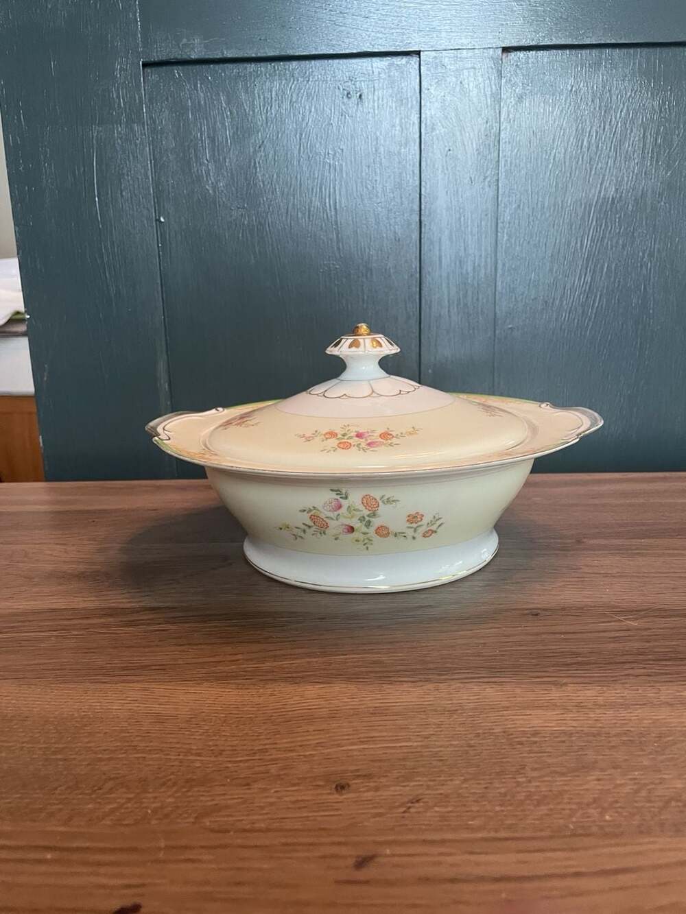 Vintage MS Japan Floral Covered Vegetable Bowl Hand Painted